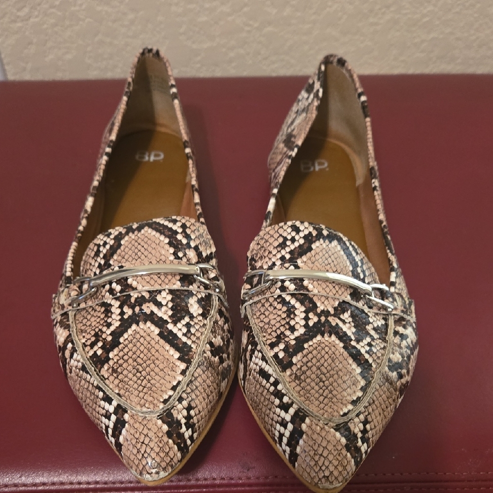 BP Beige and Black Snake Print Loafers